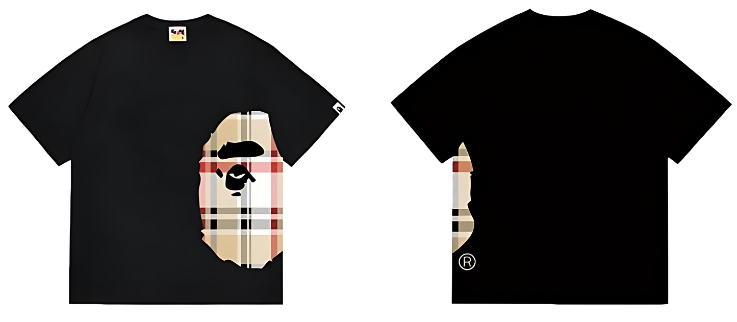 A Bathing Ape Check Side Big Ape Head Tee - Black / White