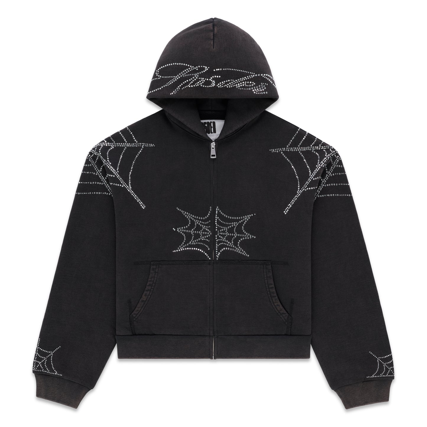 Sp5der Rhinestone Web Zip Hoodie Black