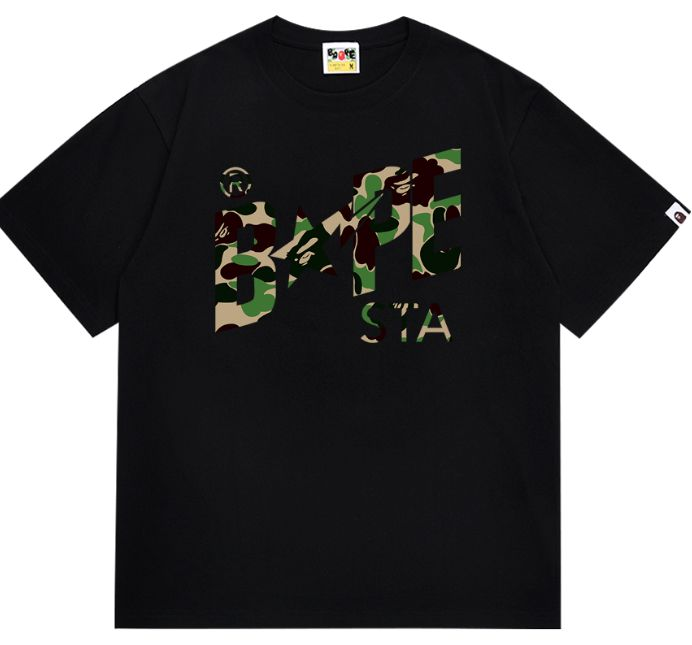 BAPE STA Logo Tee Green Camo Lettering T-Shirt