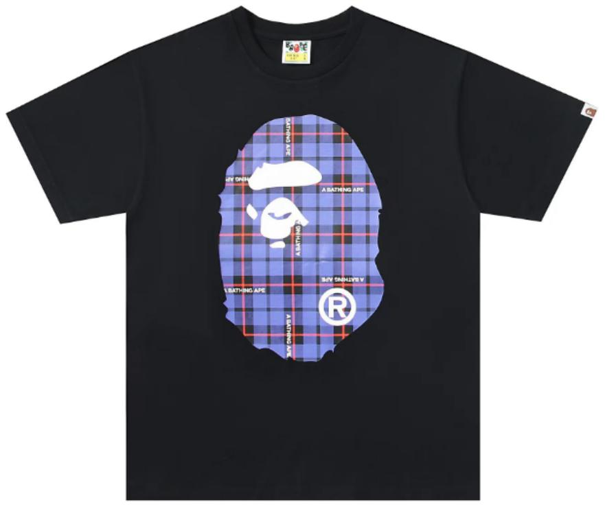 BAPE Check Big Ape Head T-Shirt Black Blue