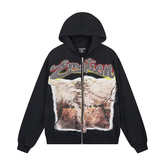 Mixed Emotion "Angel" Rhinestone Zip-Up Hoodie