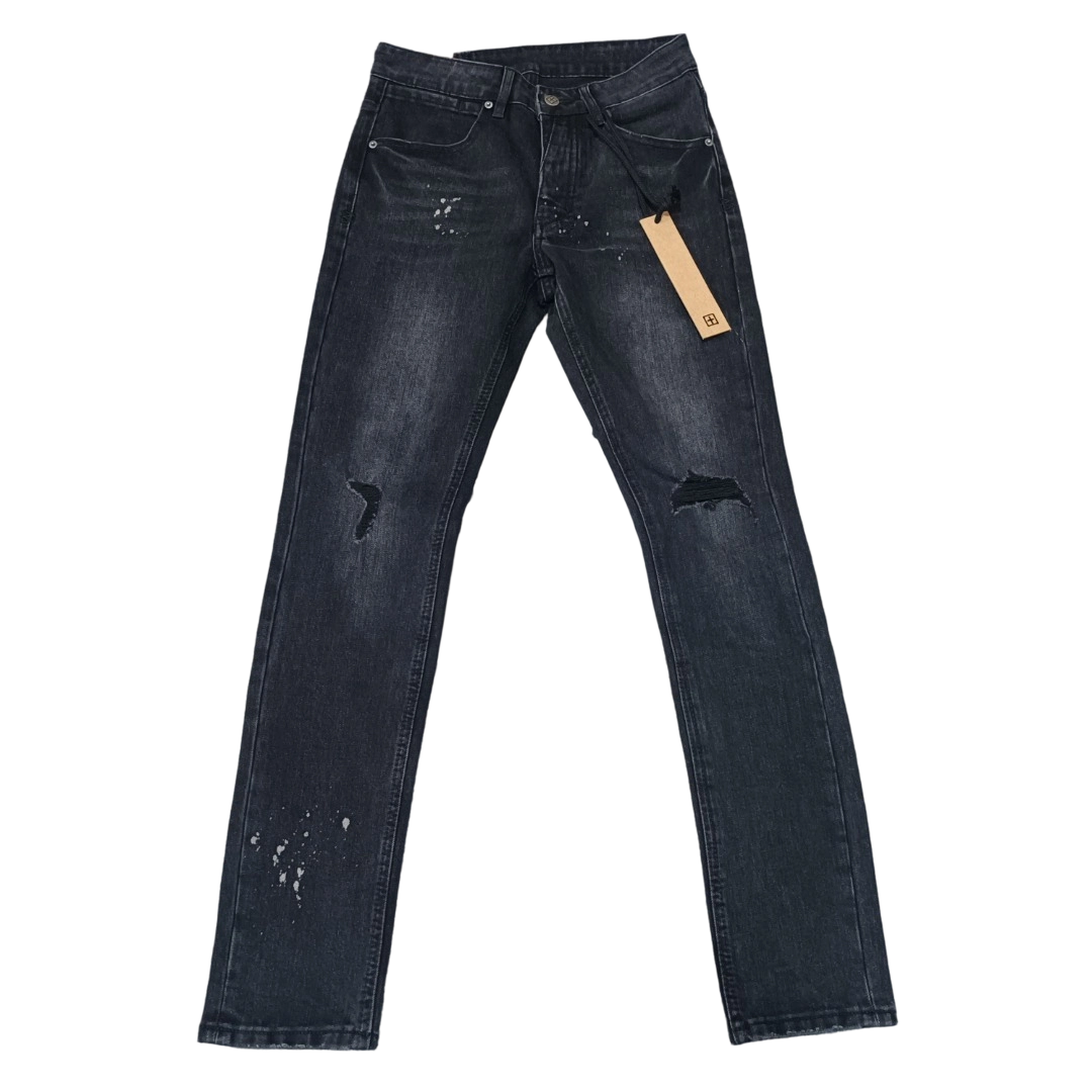 Ksubi Van Winkle Men's Washed Black Distressed Paint Splatter Jeans