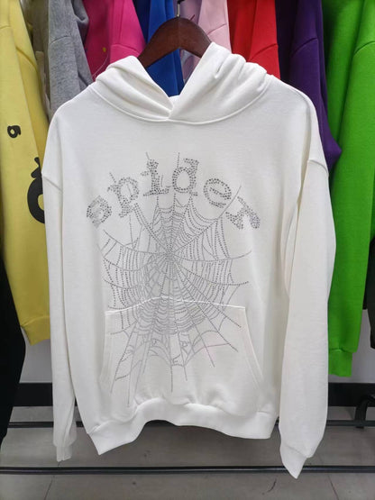 Sp5der OG Rhinestone Logo Hoodie 'Black White'