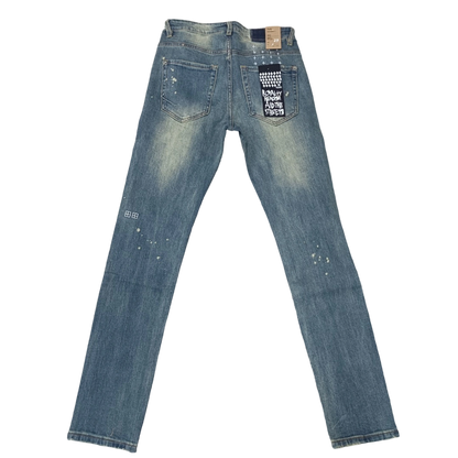Ksubi Men's Washed Blue Paint Splatter Distressed Jeans
