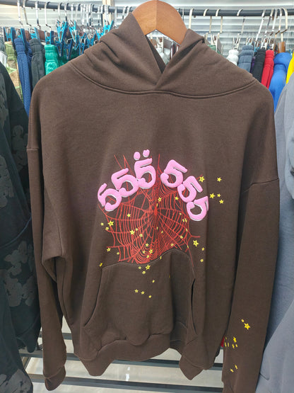 Sp5der Angel Number 555 Hoodie Brown