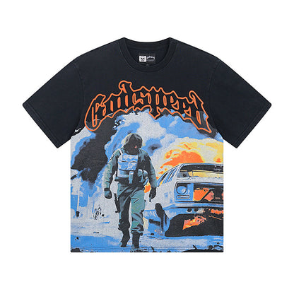 Godspeed Burning Car Graphic T-Shirt Black