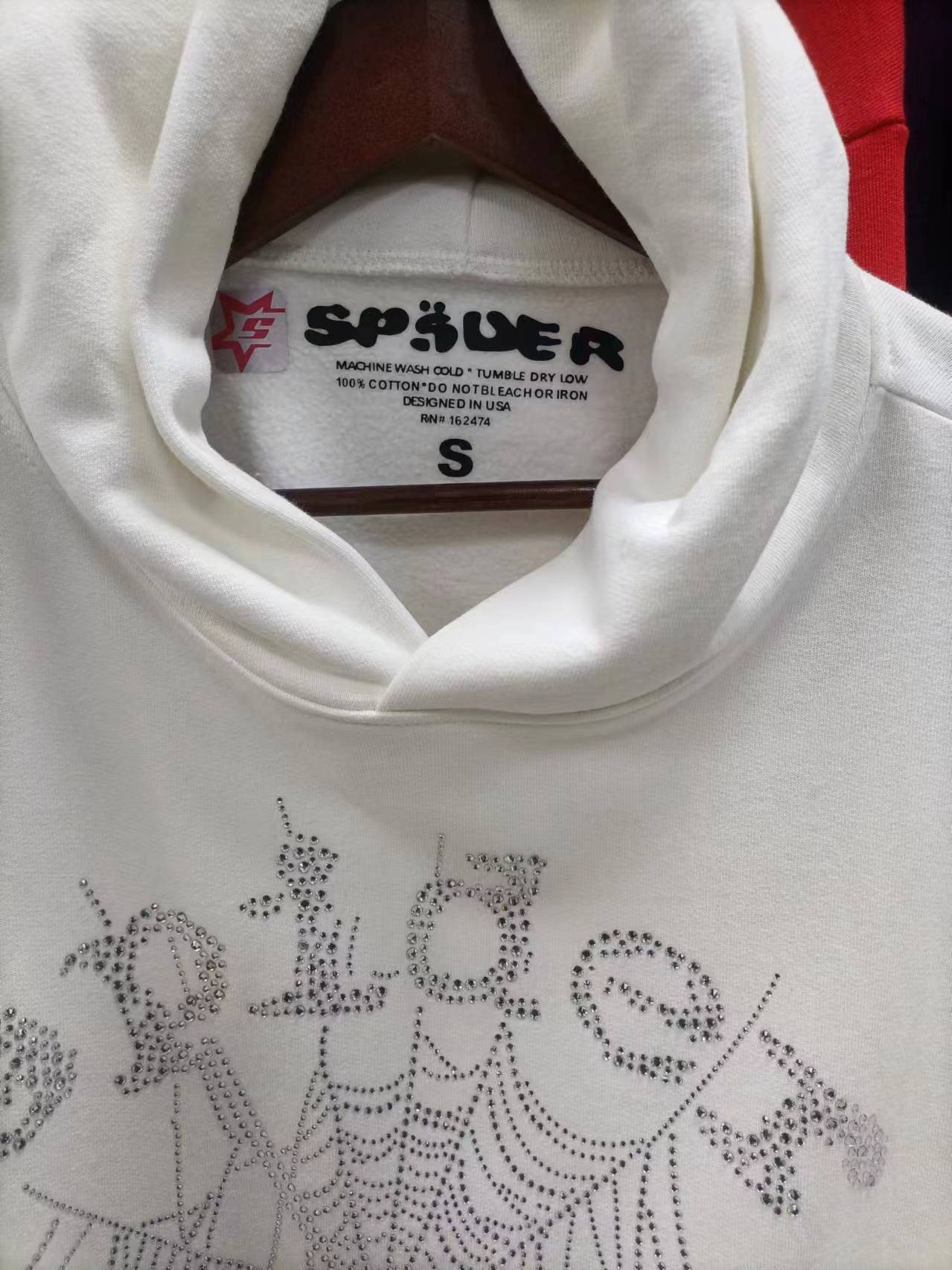 Sp5der OG Rhinestone Logo Hoodie 'Black White'