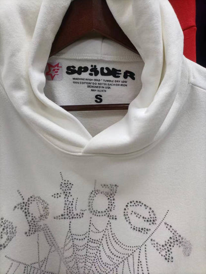 Sp5der OG Rhinestone Logo Hoodie 'Black White'