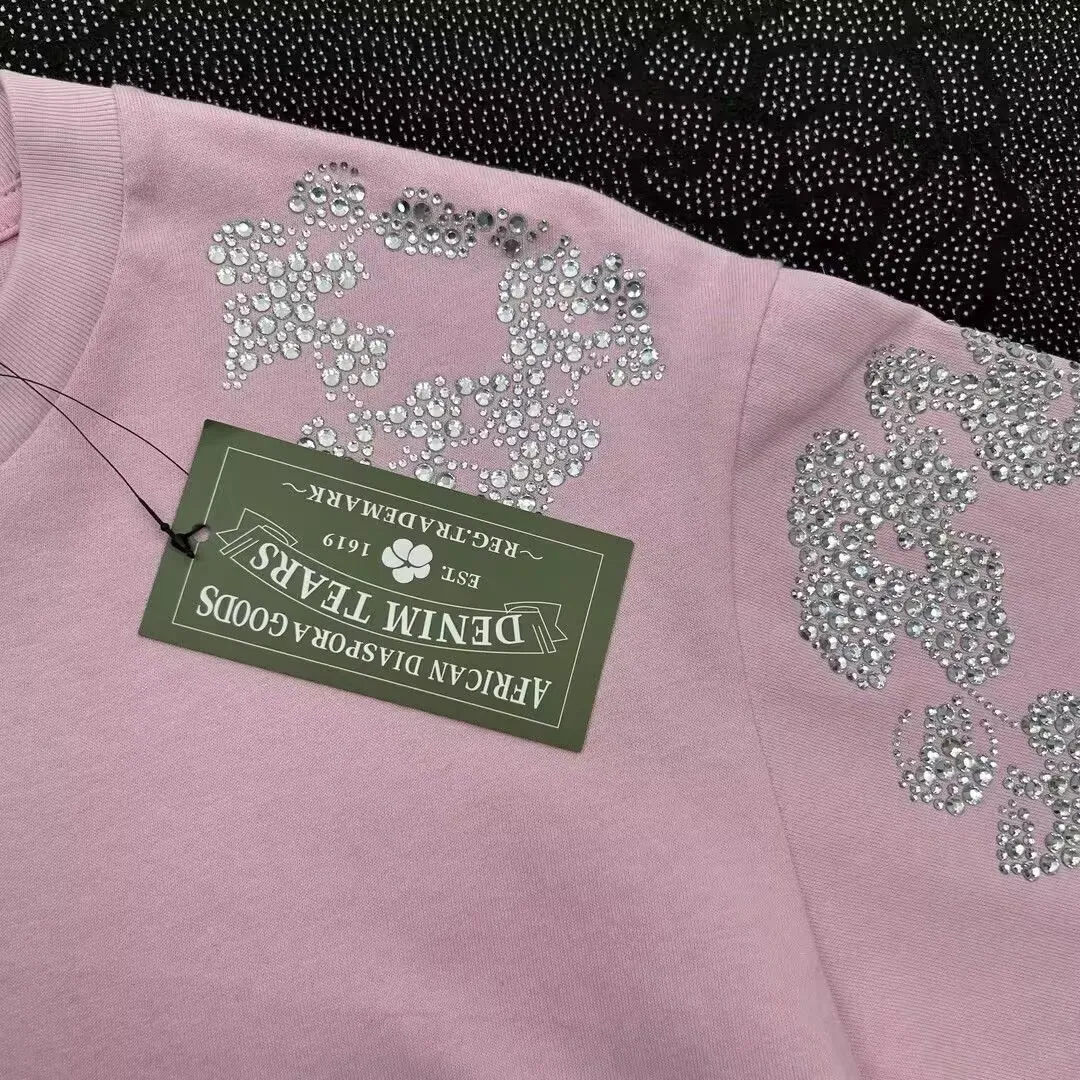 Denim Tears Rhinestone Cotton Wreath T-Shirt Pink