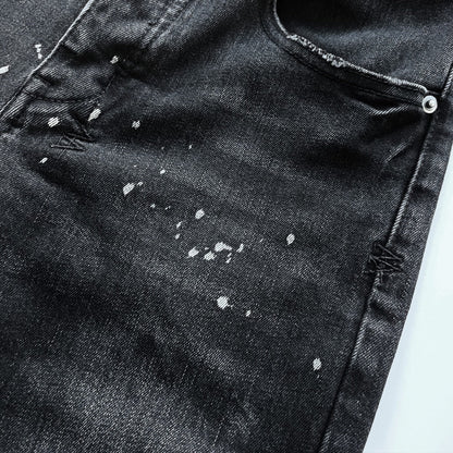 Ksubi Van Winkle Men's Washed Black Distressed Paint Splatter Jeans