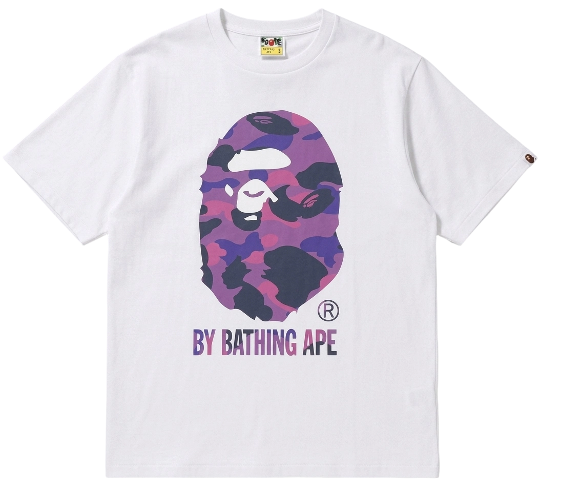 A Bathing Ape BAPE Big Ape Head Tee White Purple Camo