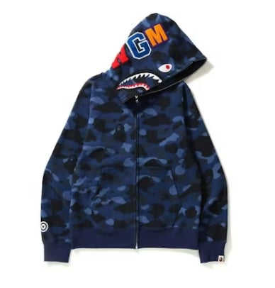 BAPE Color Camo PONR Shark Full Zip Hoodie Navy