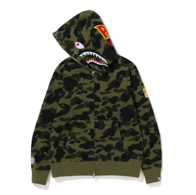 BAPE 1st Camo Shark Zip Hoodie Army Green