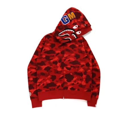 BAPE Color Camo Shark Wide Fit Full Zip Double Hoodie Red