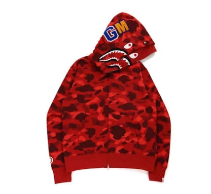 BAPE Color Camo Shark Wide Fit Full Zip Double Hoodie Red