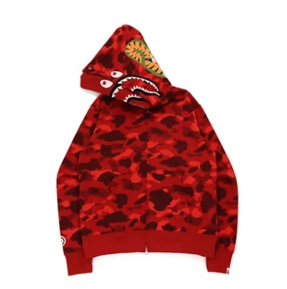 BAPE Color Camo Shark Wide Fit Full Zip Double Hoodie Red