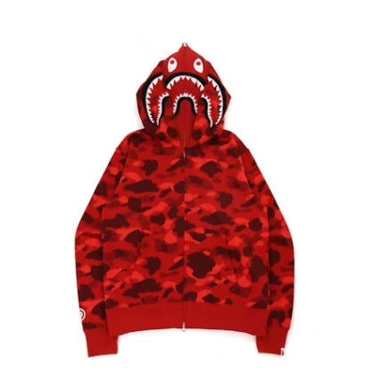 BAPE Color Camo Shark Wide Fit Full Zip Double Hoodie Red