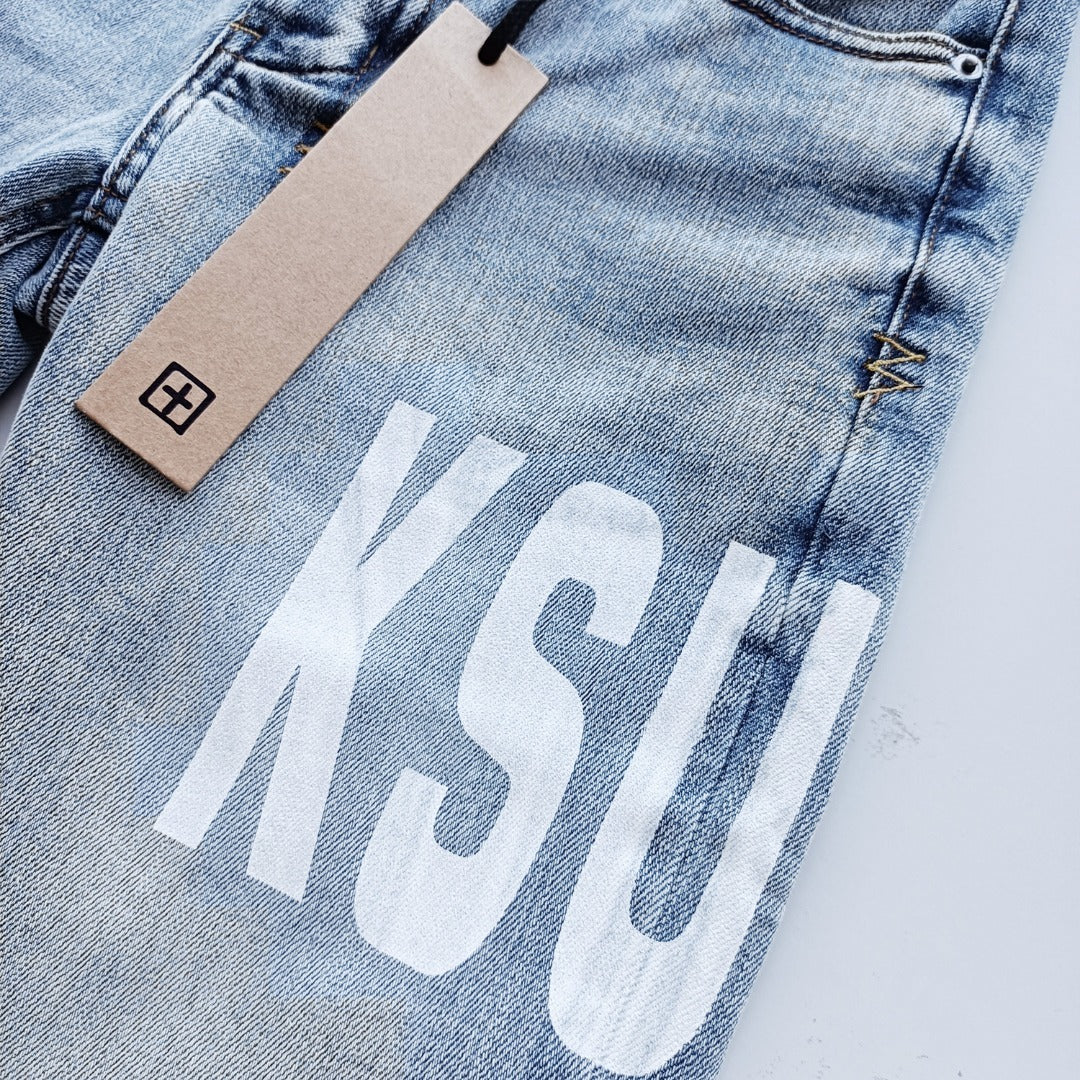 Ksubi Van Winkle Men's Light Blue Print Skinny Fit Jeans