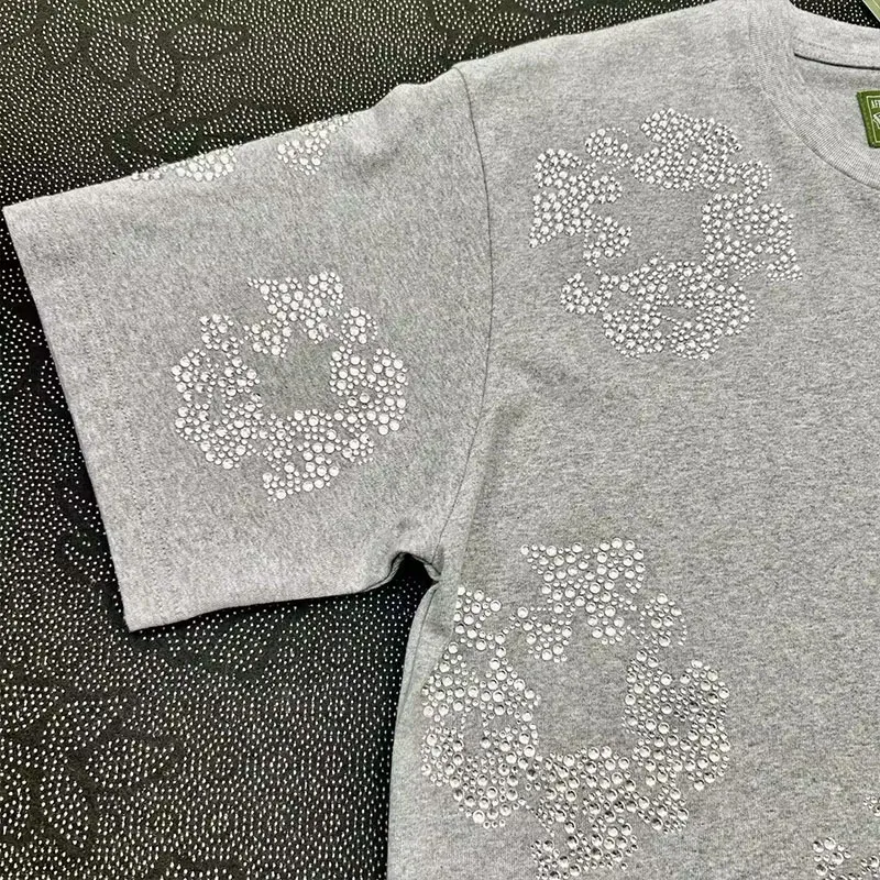 Denim Tears Rhinestone Cotton Wreath T-Shirt Grey