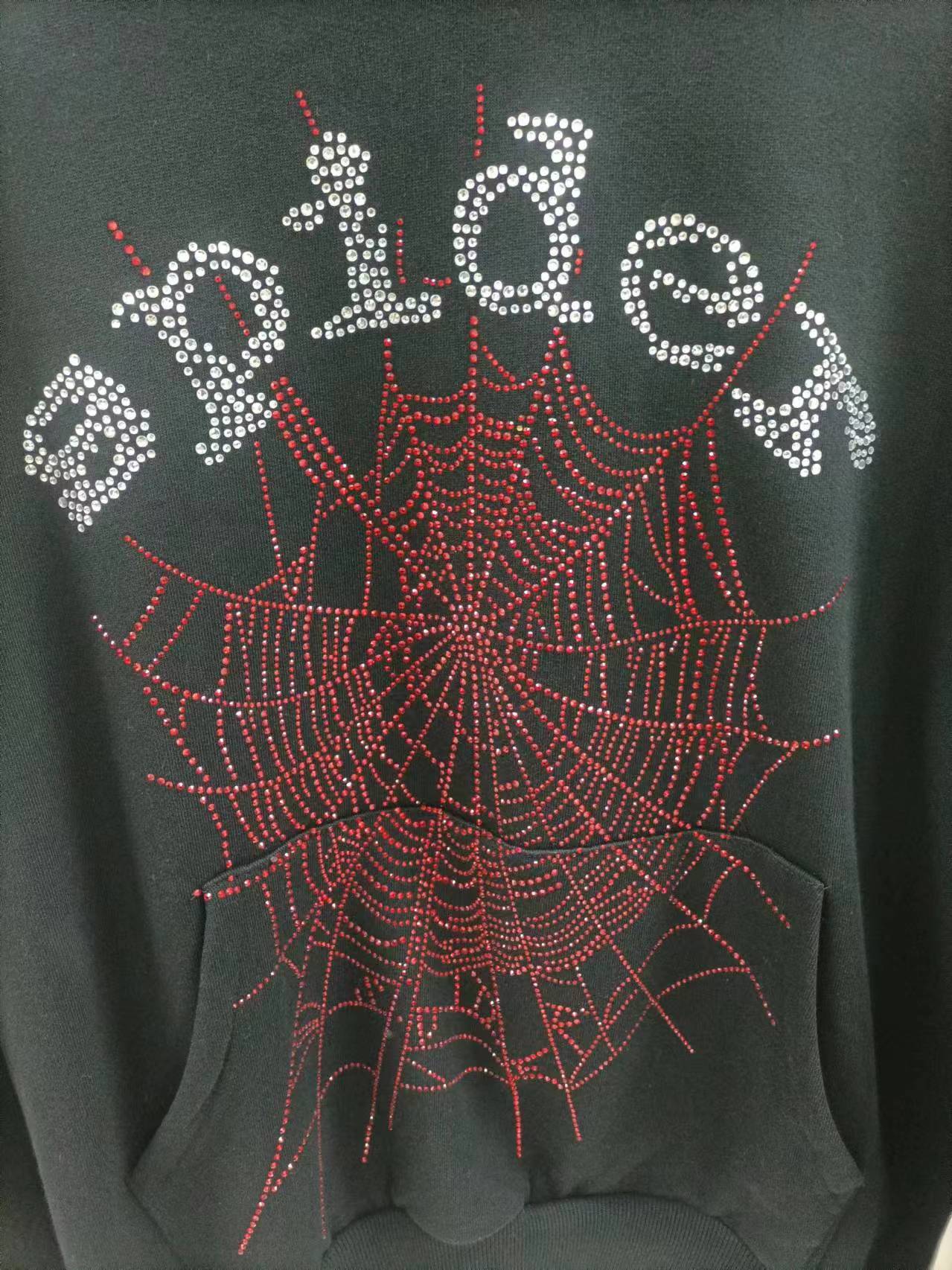Sp5der OG Rhinestone Logo Hoodie 'Black White'