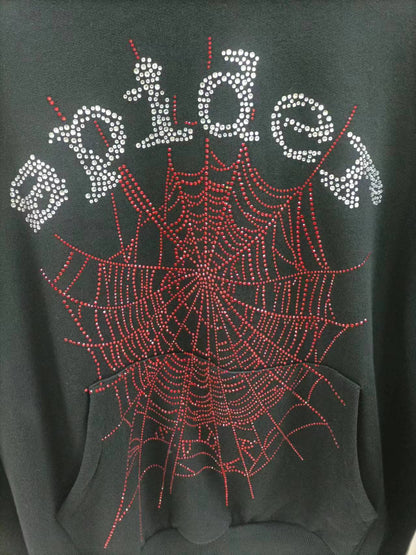 Sp5der OG Rhinestone Logo Hoodie 'Black White'