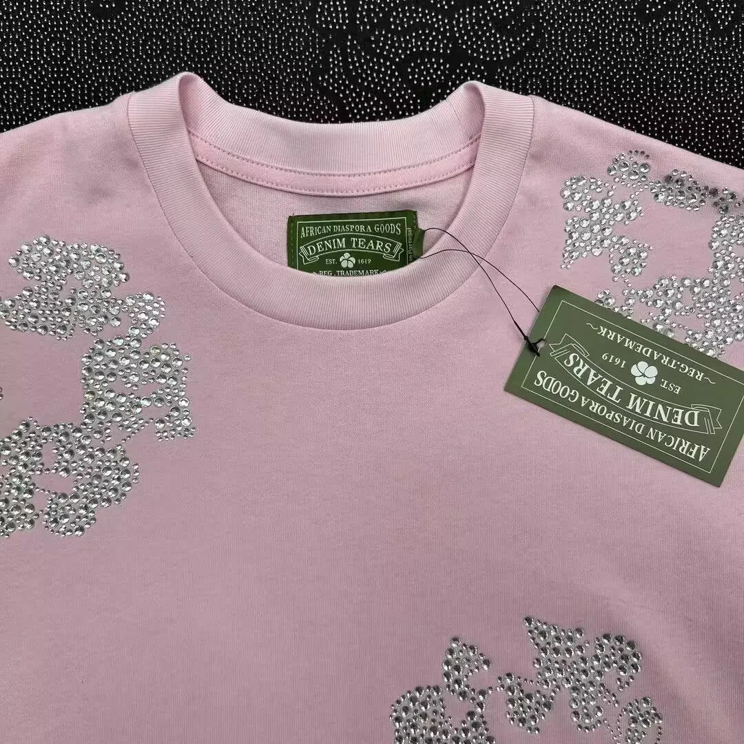Denim Tears Rhinestone Cotton Wreath T-Shirt Pink