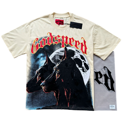 Godspeed Doberman Moon Graphic T-Shirt Apricot