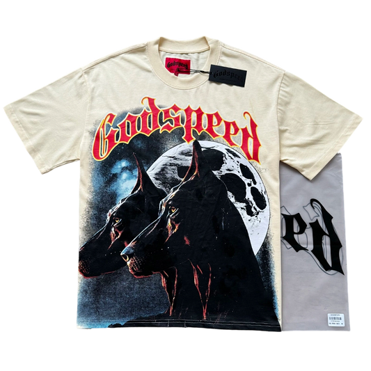 Godspeed Doberman Moon Graphic T-Shirt Apricot