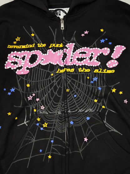 Sp5der Punk V2 Zip Up Hoodie Black
