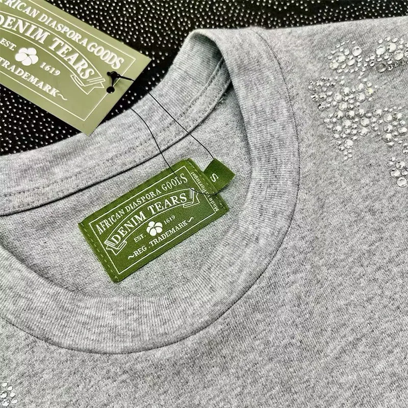 Denim Tears Rhinestone Cotton Wreath T-Shirt Grey