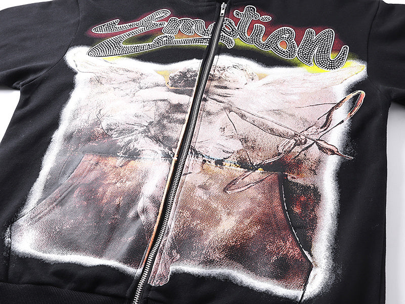 Mixed Emotion "Angel" Rhinestone Zip-Up Hoodie