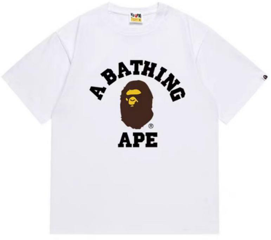 A Bathing Ape BAPE College Tee White Brown Ape Head