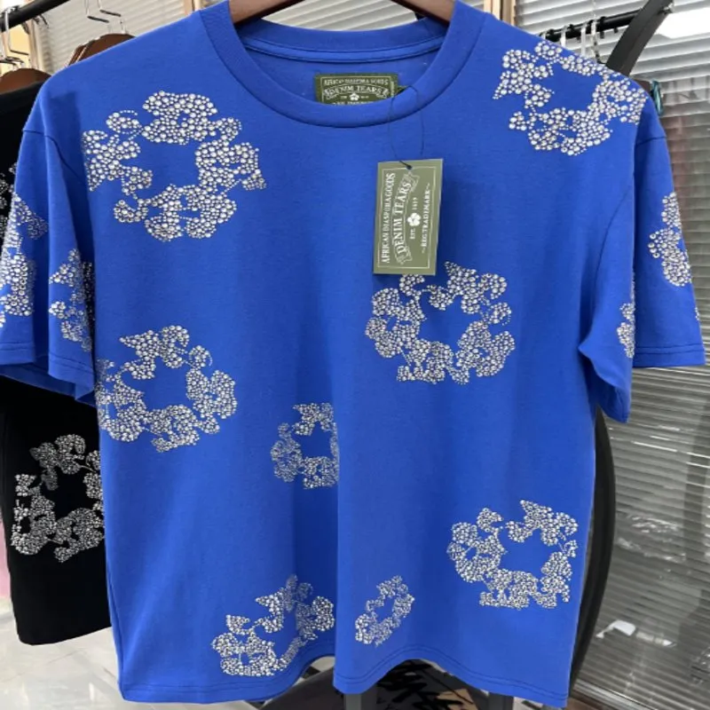 Denim Tears Rhinestone Cotton Wreath T-Shirt Royal Blue