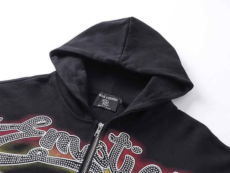 Mixed Emotion "Angel" Rhinestone Zip-Up Hoodie