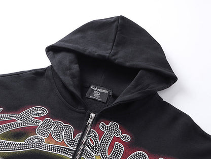 Mixed Emotion "Angel" Rhinestone Zip-Up Hoodie