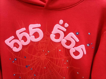 Sp5der Worldwide Red Angel Number 555 Hoodie