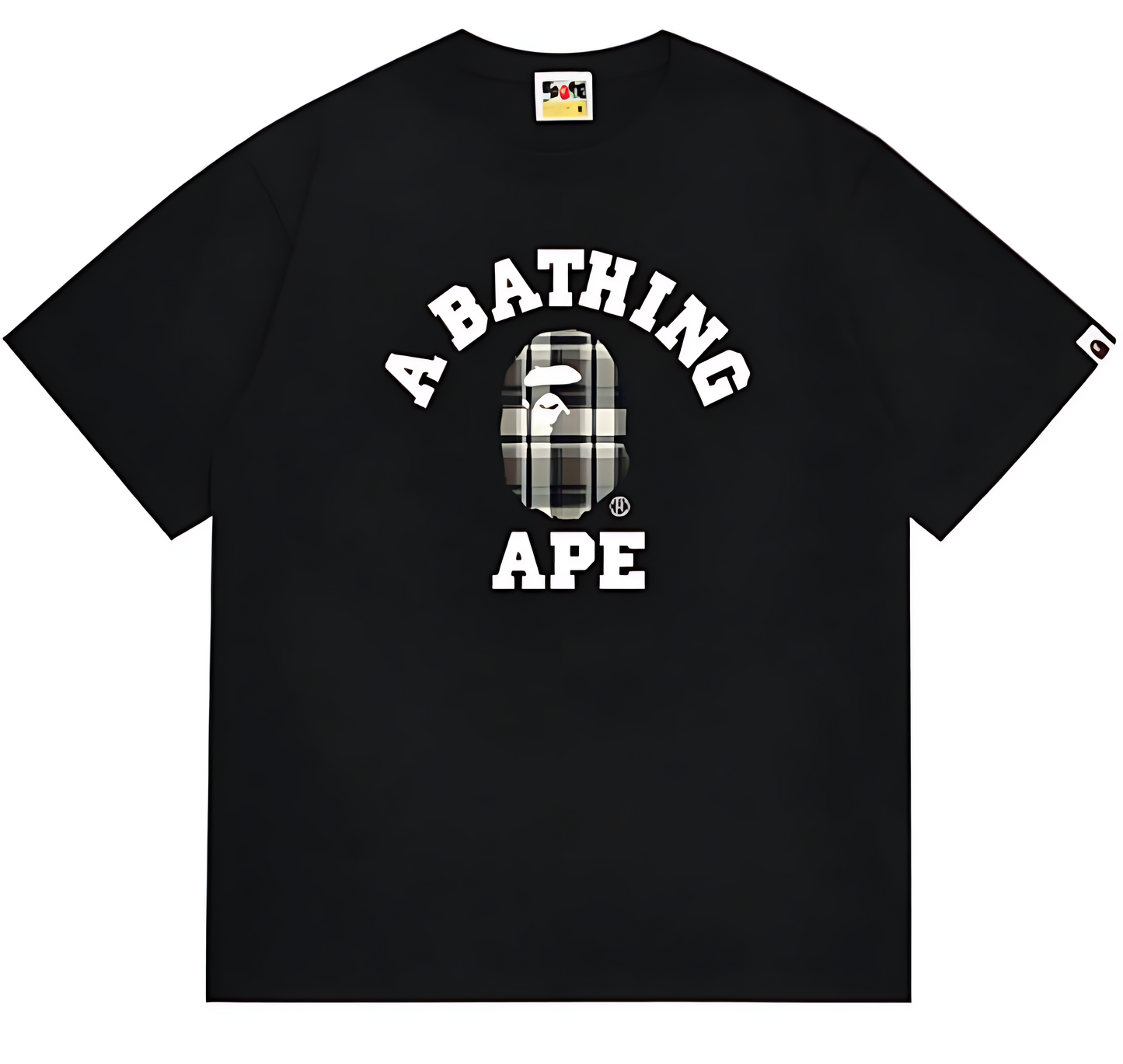 BAPE Check College Logo Graphic T Shirt Black White
