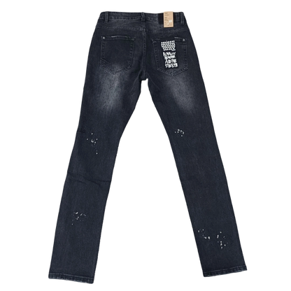 Ksubi Van Winkle Men's Washed Black Distressed Paint Splatter Jeans