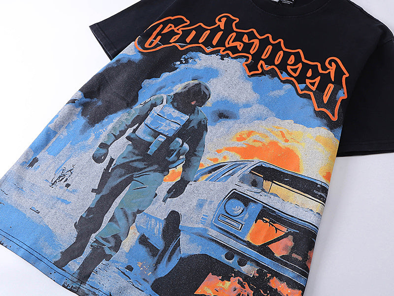 Godspeed Burning Car Graphic T-Shirt Black
