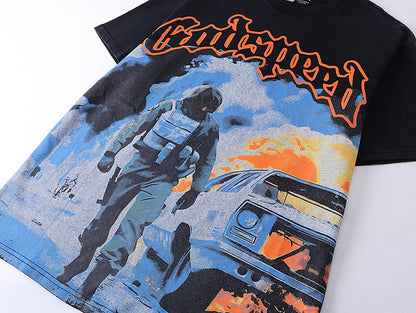 Godspeed Burning Car Graphic T-Shirt Black