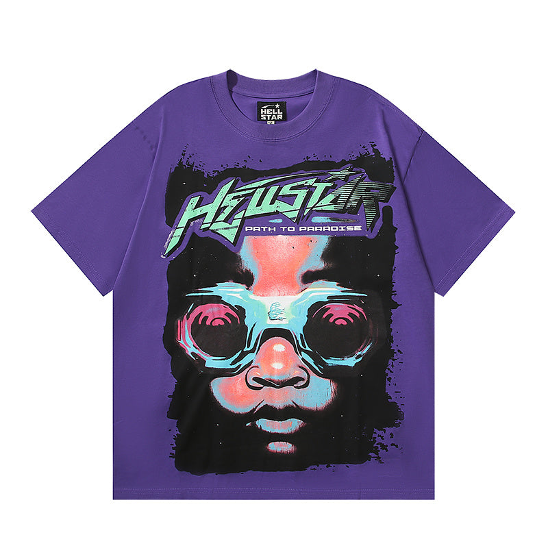 Hellstar Path To Paradise Goggles Print Oversized Tee Purple Vintage Wash