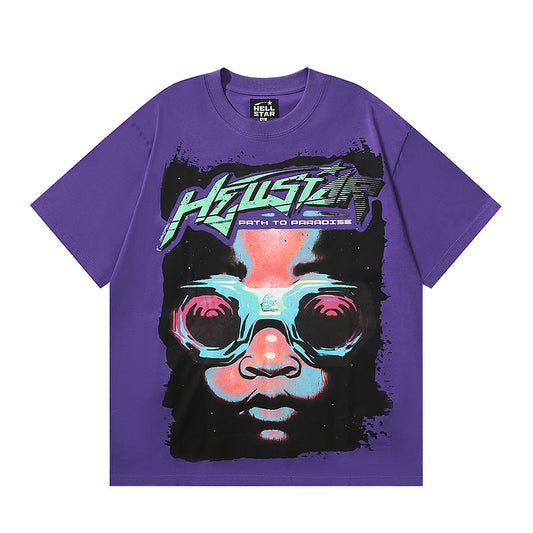 Hellstar Path To Paradise Goggles Print Oversized Tee Purple Vintage Wash
