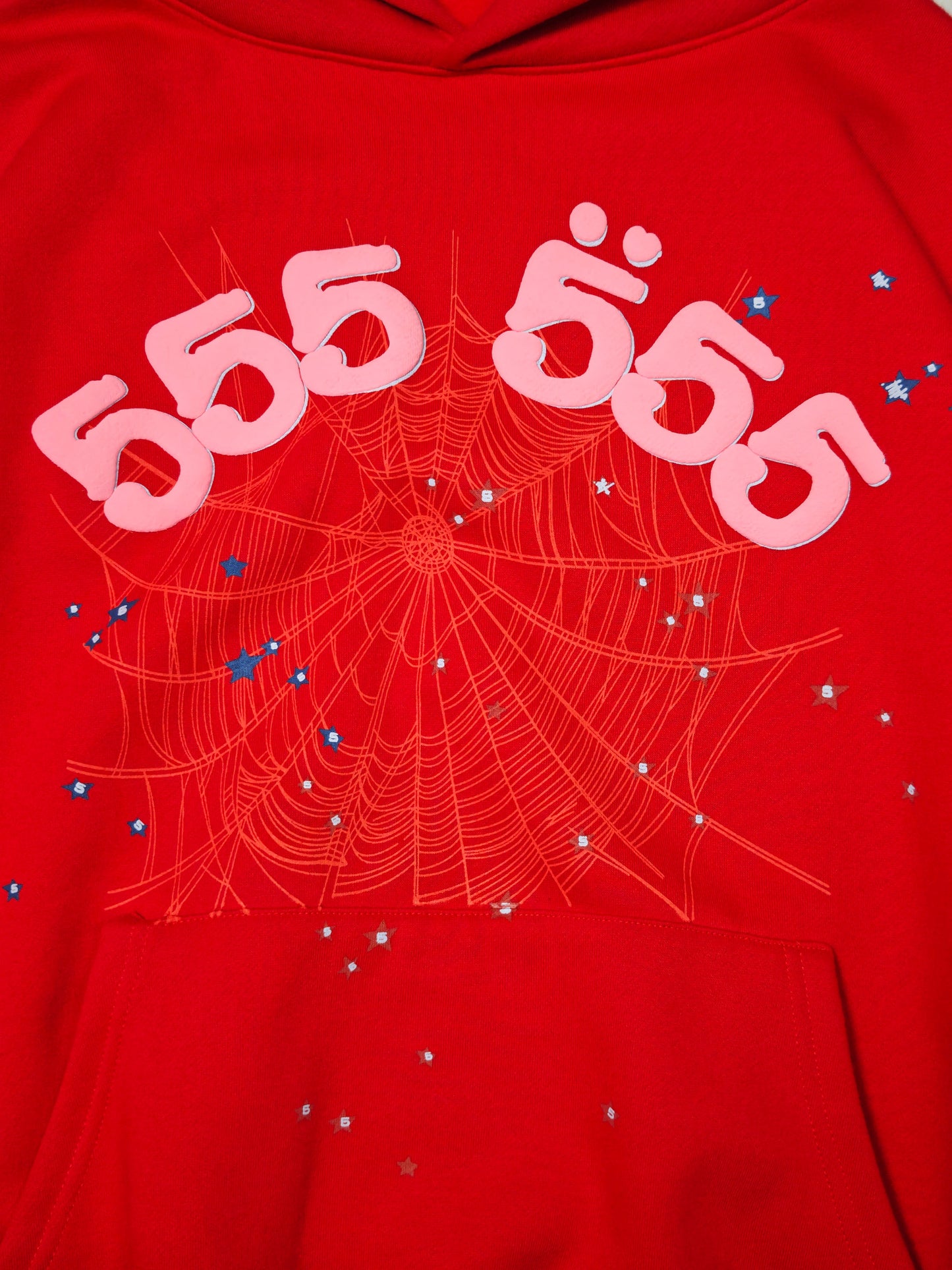 Sp5der Worldwide Red Angel Number 555 Hoodie