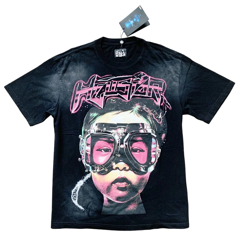 Hellstar The Future Graphic Print Oversized Streetwear T-Shirt - Black/Pink