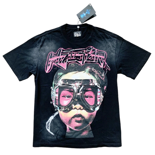 Hellstar The Future Graphic Print Oversized Streetwear T-Shirt - Black/Pink