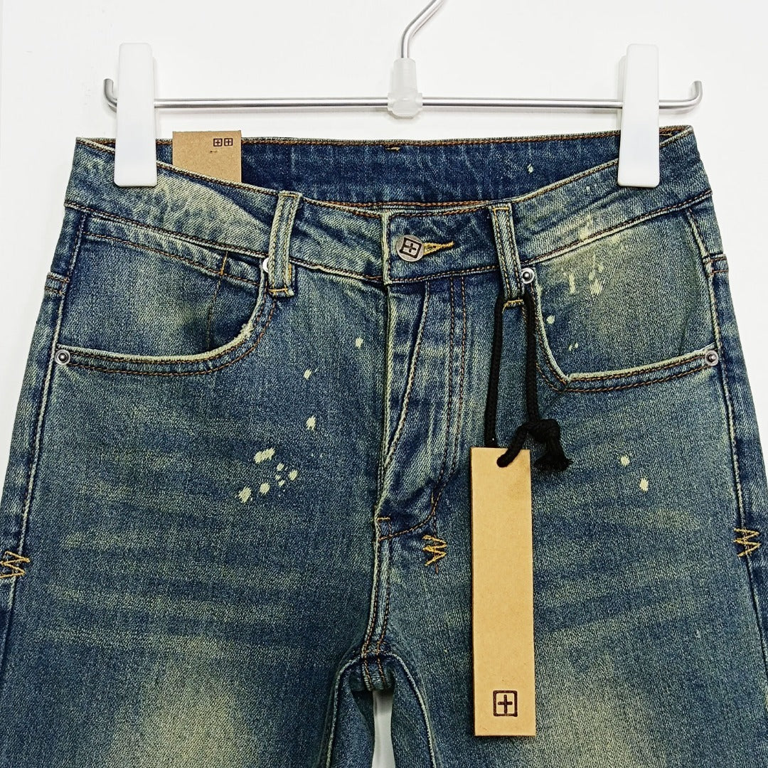Ksubi Men's Washed Blue Paint Splatter Distressed Jeans