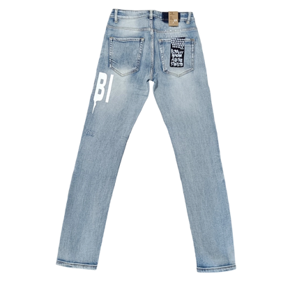 Ksubi Van Winkle Men's Light Blue Print Skinny Fit Jeans