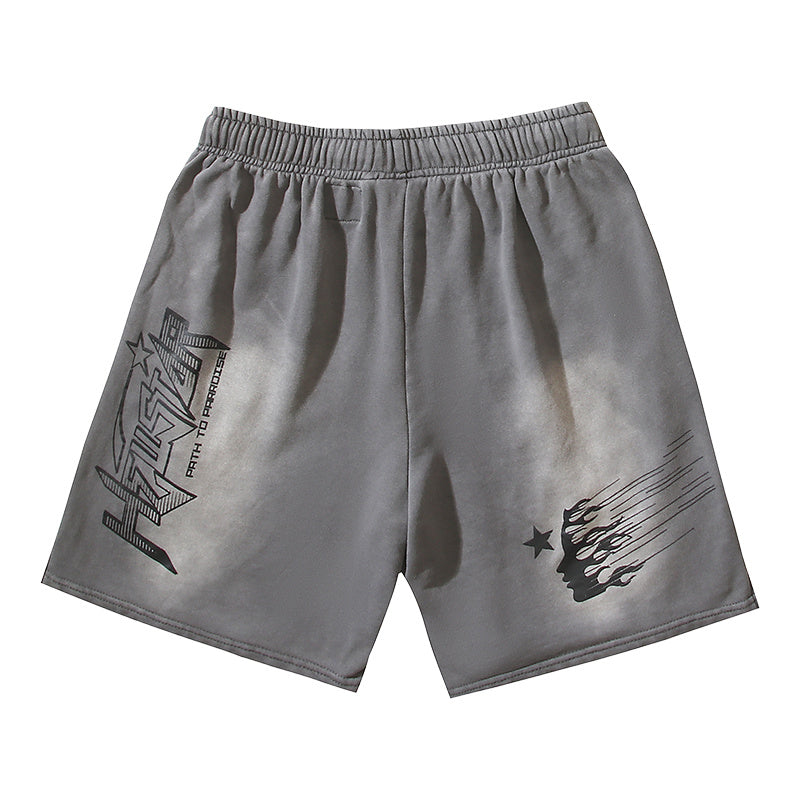 Hellstar Yoga Flame Outline Sweat Shorts Grey