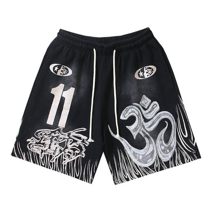 Hellstar Om Flame Number 11 Fleece Shorts
