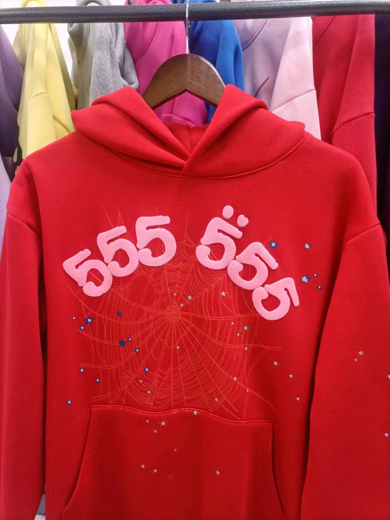 Sp5der Worldwide Red Angel Number 555 Hoodie
